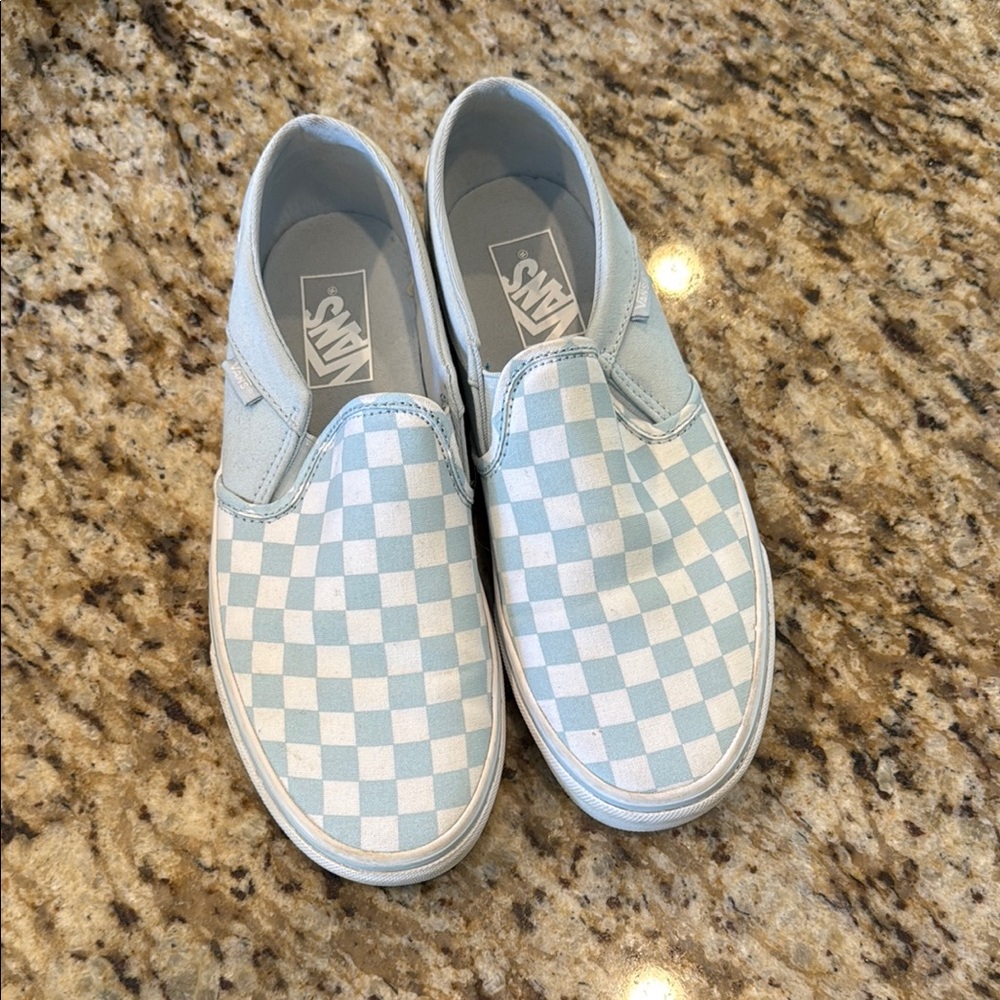 Vans Checkered Slip-On Shoes - Blue and White